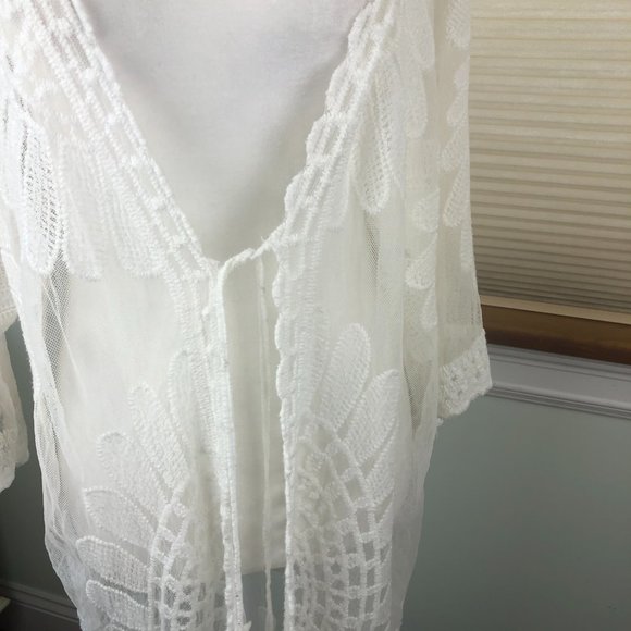 Coastal Beachy Longline Open Front Duster Lace Cardigan Coverup Romantic Dainty - Picture 12 of 14